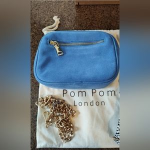 Pom Pom London NWOT Knightsbridge Blue Suede Chain Crossbody Bag